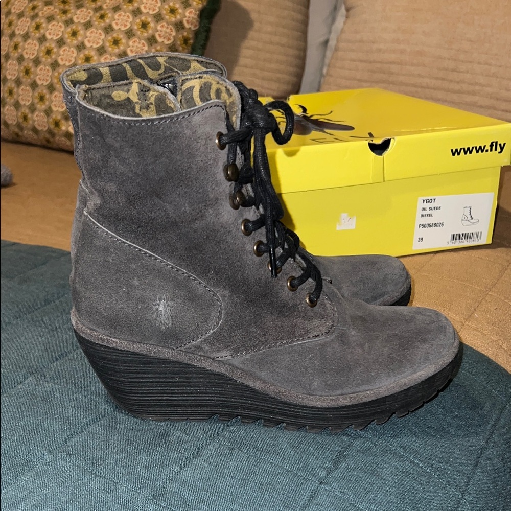 Fly London Women's Lace Up Wedge Boots - Picture 5 of 9